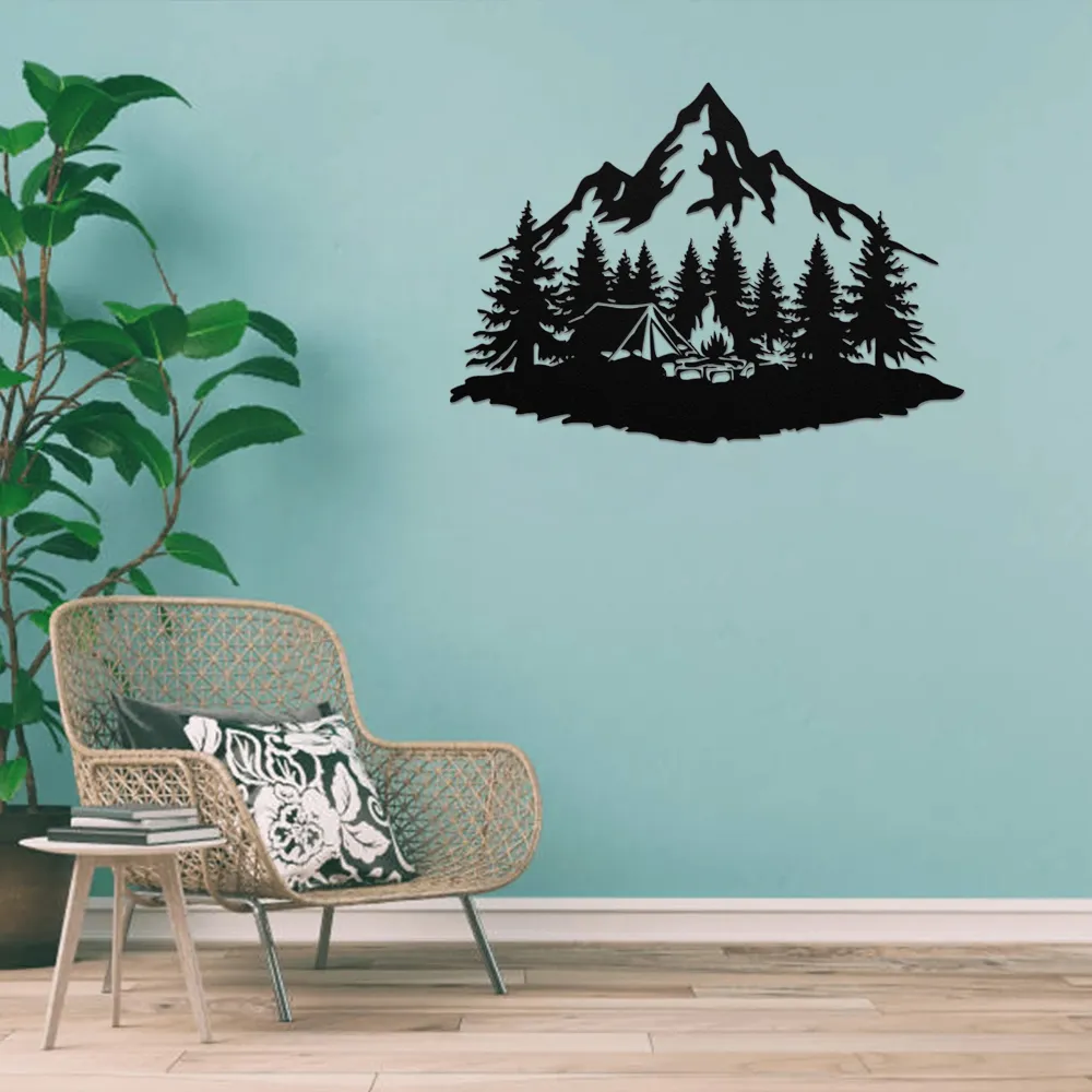 Campfire Mountain Range Metal Art
