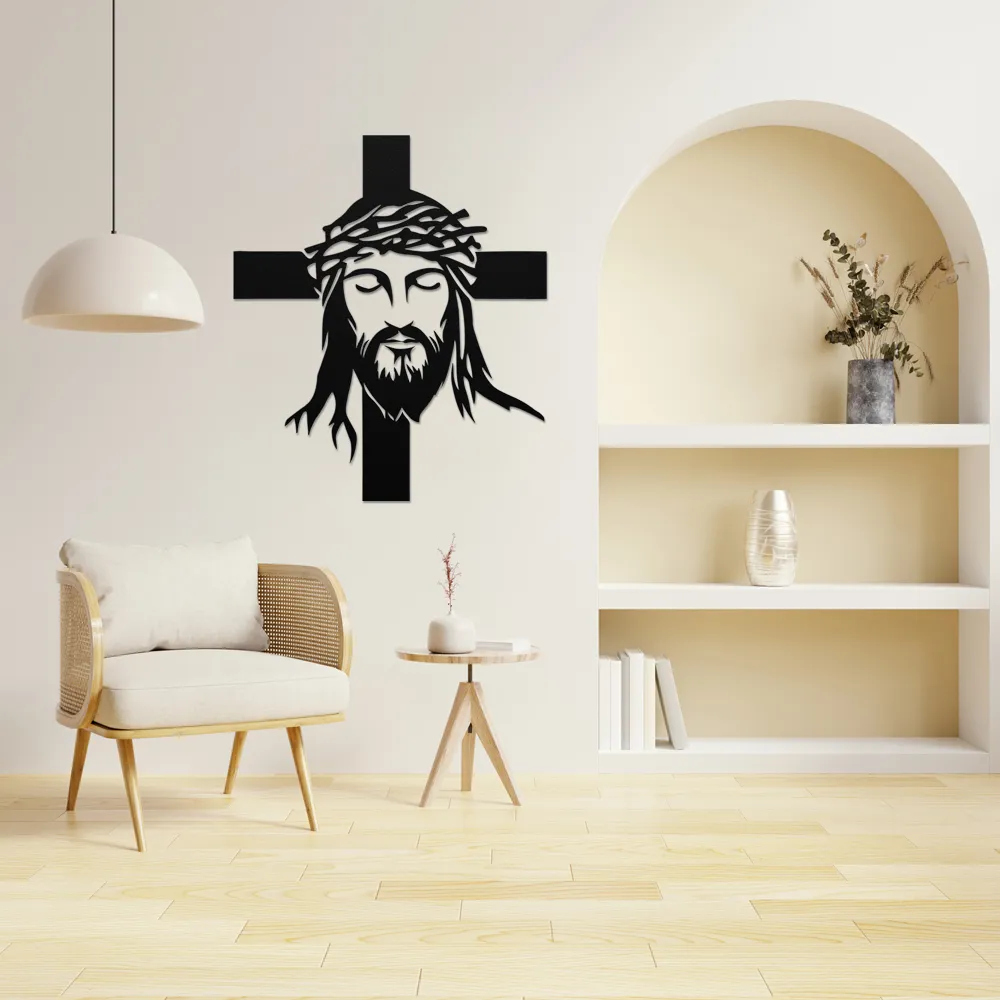 Crowned Savior & Cross Metal Art