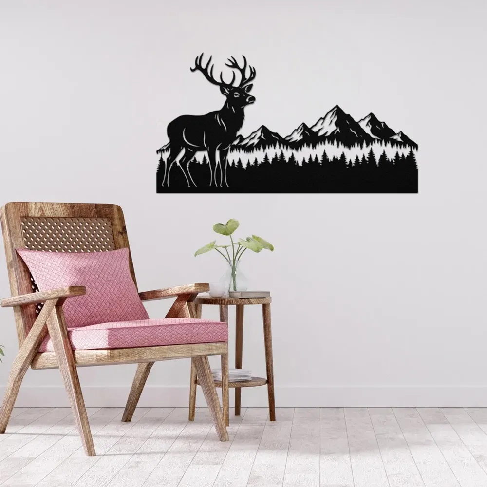 Deer Nature Mountain Range Wall Art