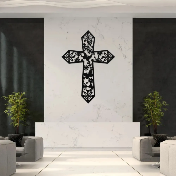 Floral Grace Cross Metal Art