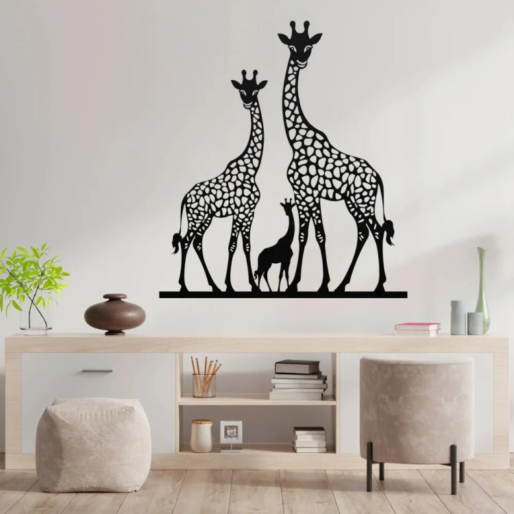 Giraffe Family Love Metal Art