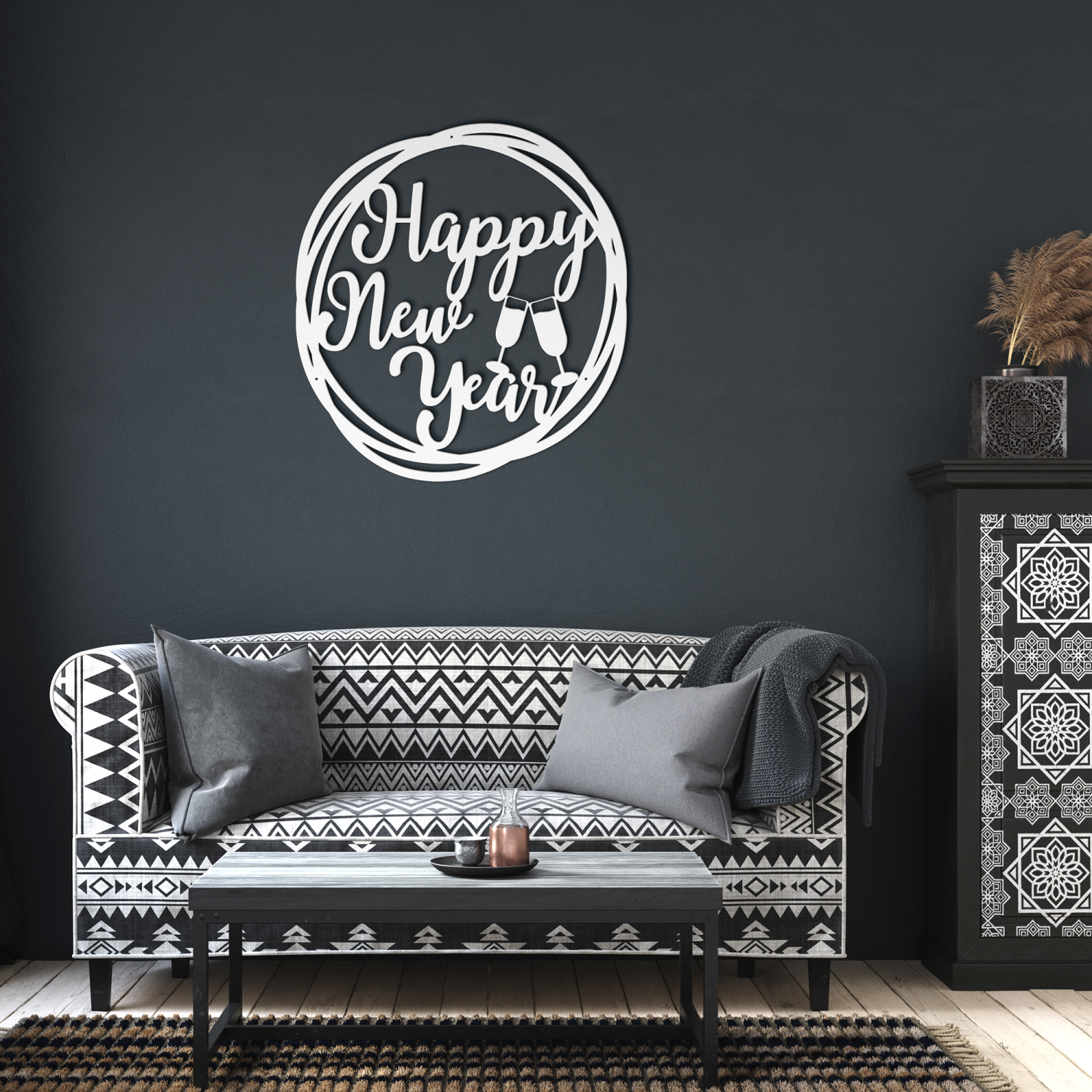 Happy New Year Round Metal Art - Image 6