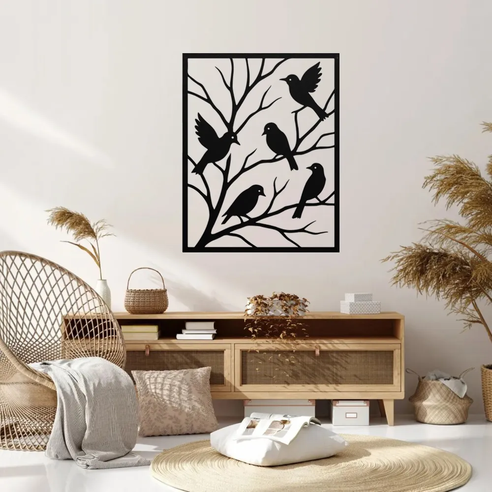 Peaceful Perched Birds Metal Wall Art
