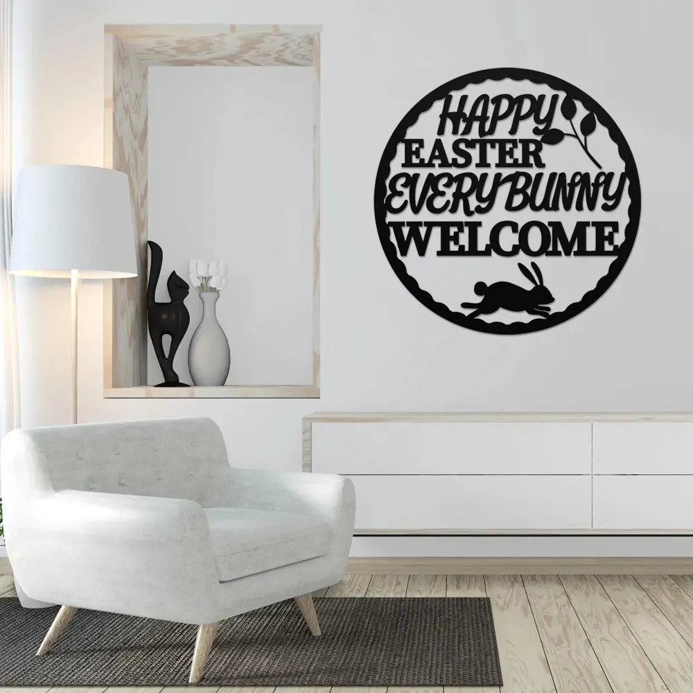 Round Happy Easter Metal Art