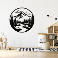 Rustic Mountain Circle Metal Art - Image 2