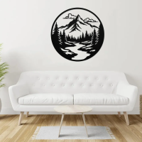 Rustic Mountain Circle Metal Art - Image 3