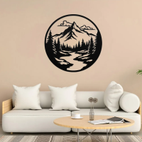 Rustic Mountain Circle Metal Art