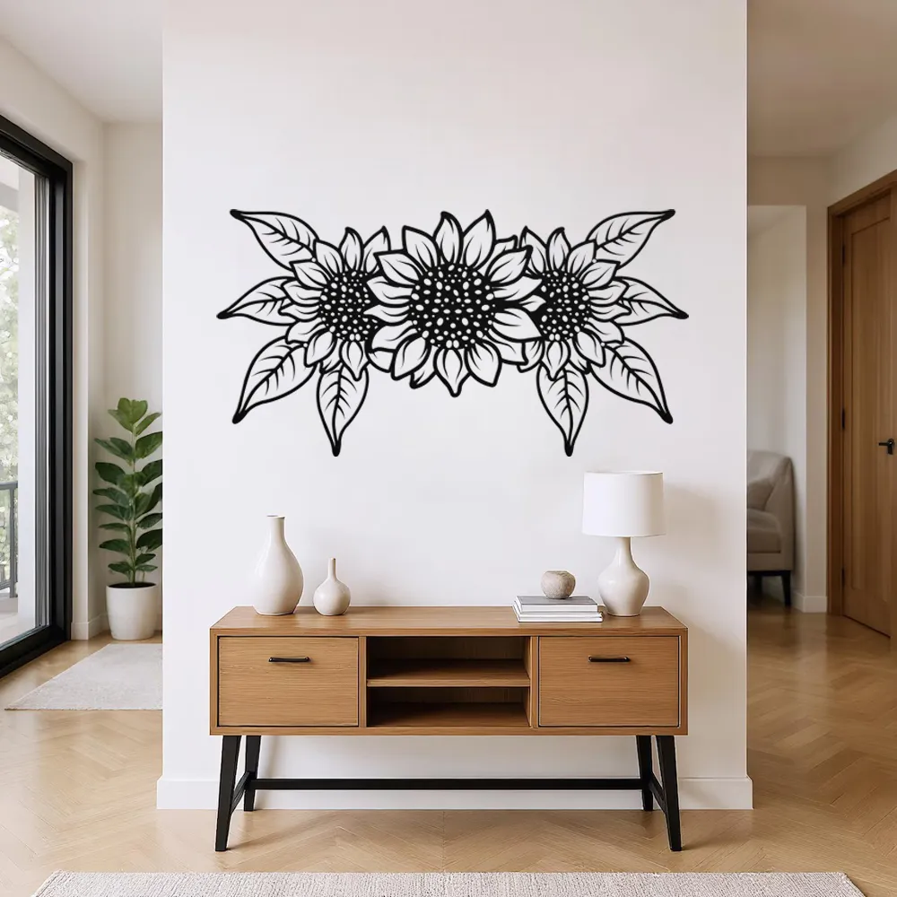 Triple Sunflower Bloom Metal Wall Art